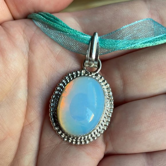 Sterling Silver 925 Jewelry - Gorgeous Angel Opalite in a Sterling Silver Pendent Setting, stamped 925- Neckla